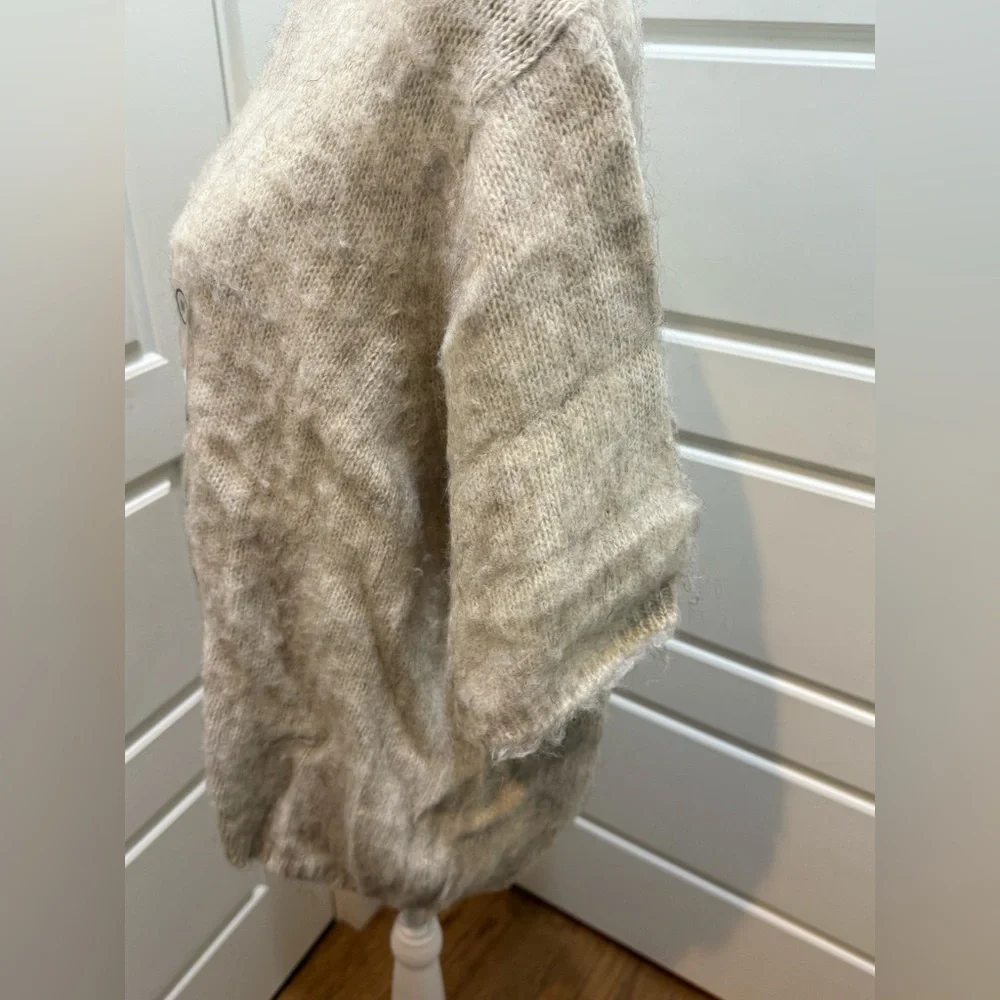 NWT. Koton. Fuzzy Short Sleeve Mock Neck Sweater. Heather Oatmeal. Size Medium.